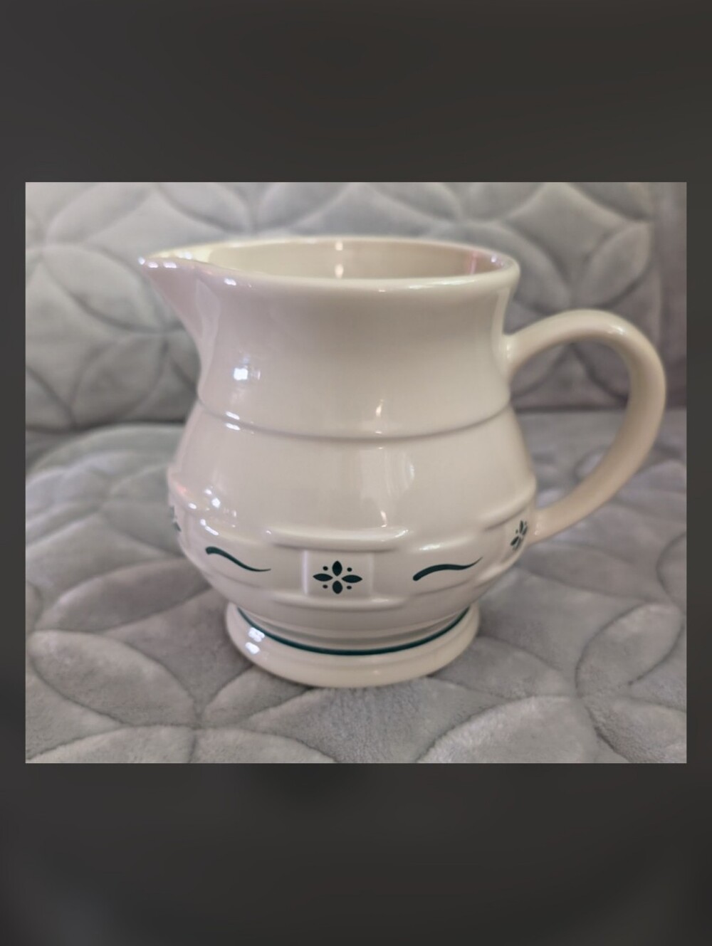 Longaberger Pottery  Pitcher Green Clover Embossed Stoneware